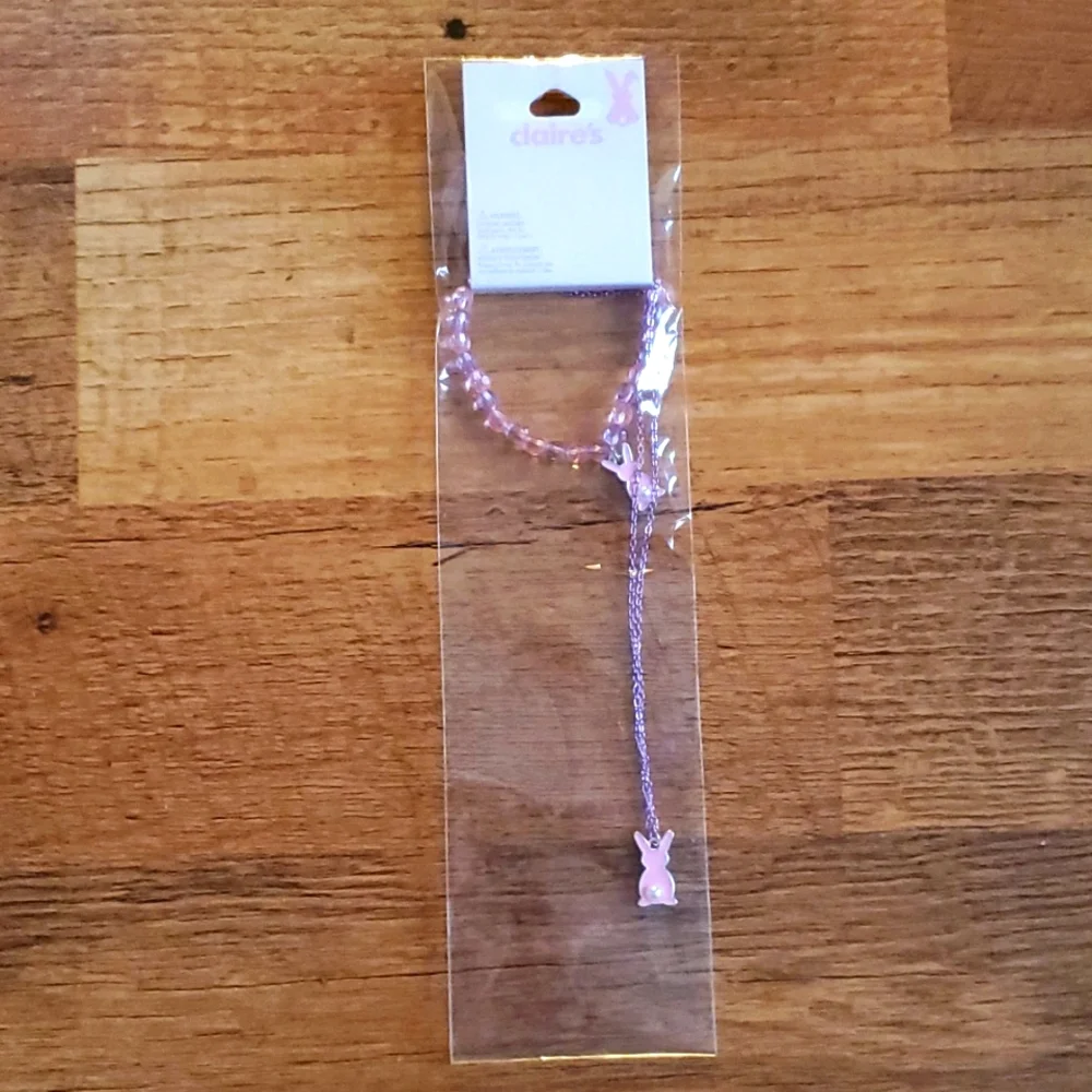 Claire's‎ Rabbit Easter Pink Bracelet and Necklace set